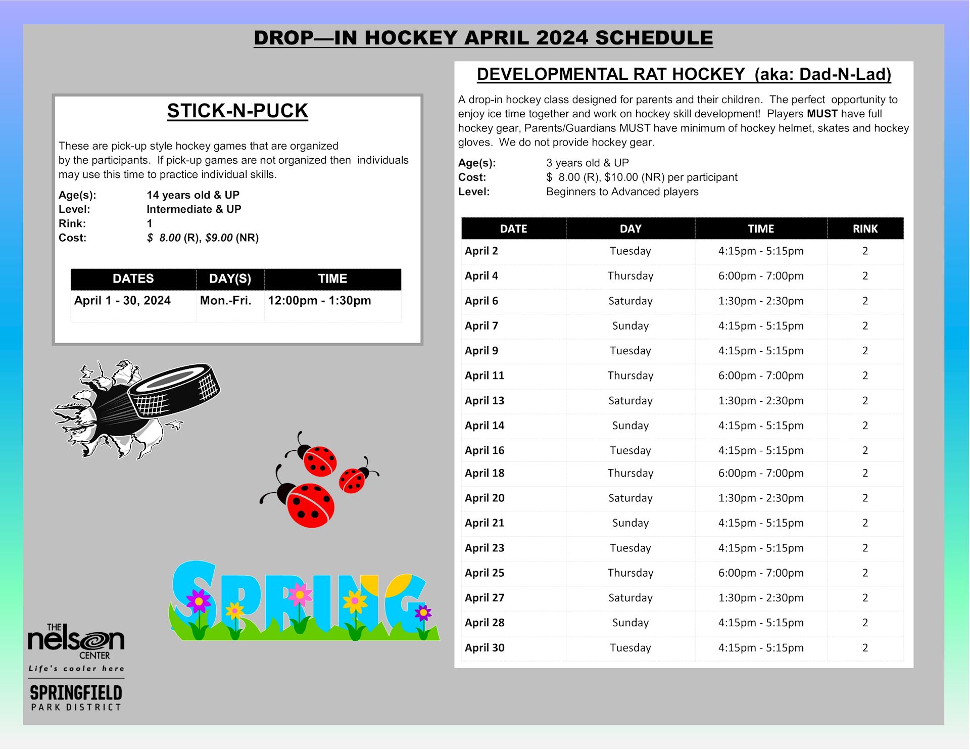 2024 April Drop In Hockey Schedule